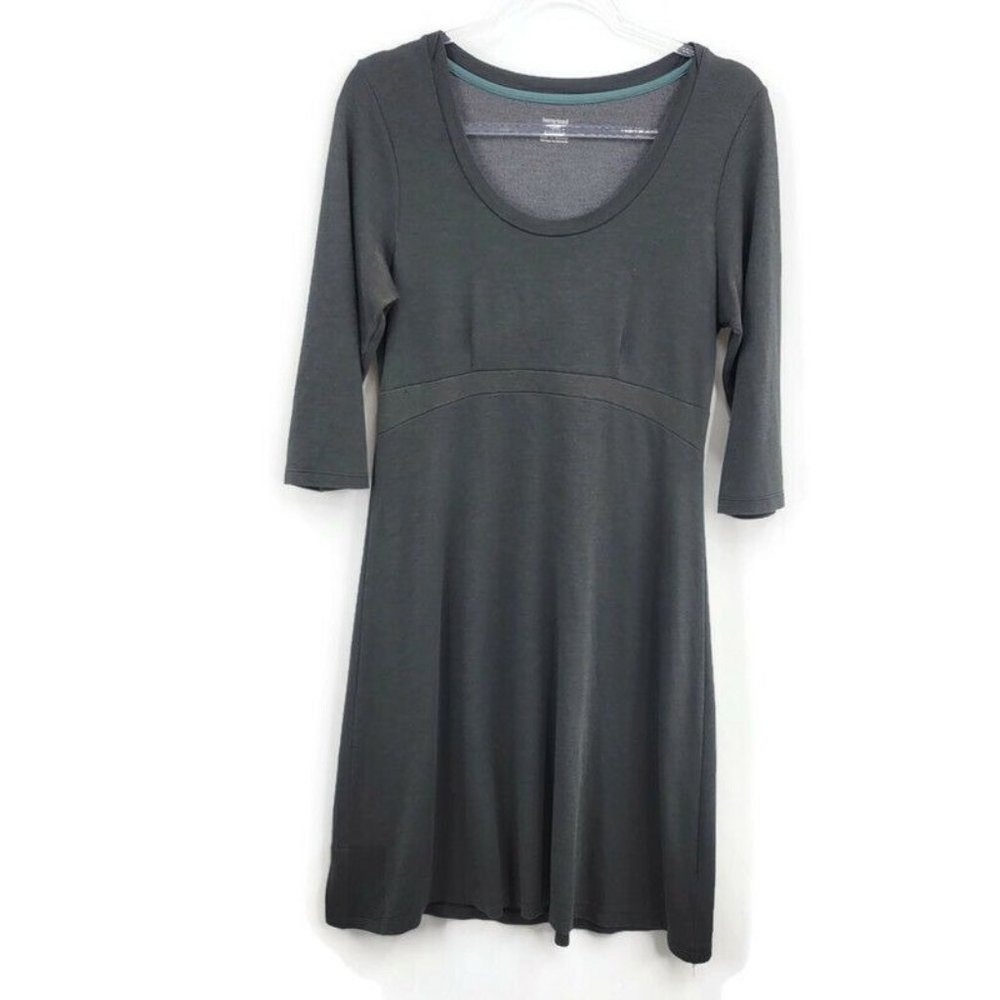 Toad&Co Dress Womens Medium M Green Gray Shift Dress Scoop Neck Outdoor Travel